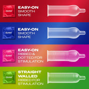 Durex Surprise Me Variety Pack, 40 Condoms, Thin feel, Extra Safe, Pleasure Me, Tickle Me, With Silicone Lube, Condoms Bulk for men, Regular Fit, Ribbed and Dotted, Easy on Shape, Teat Ended