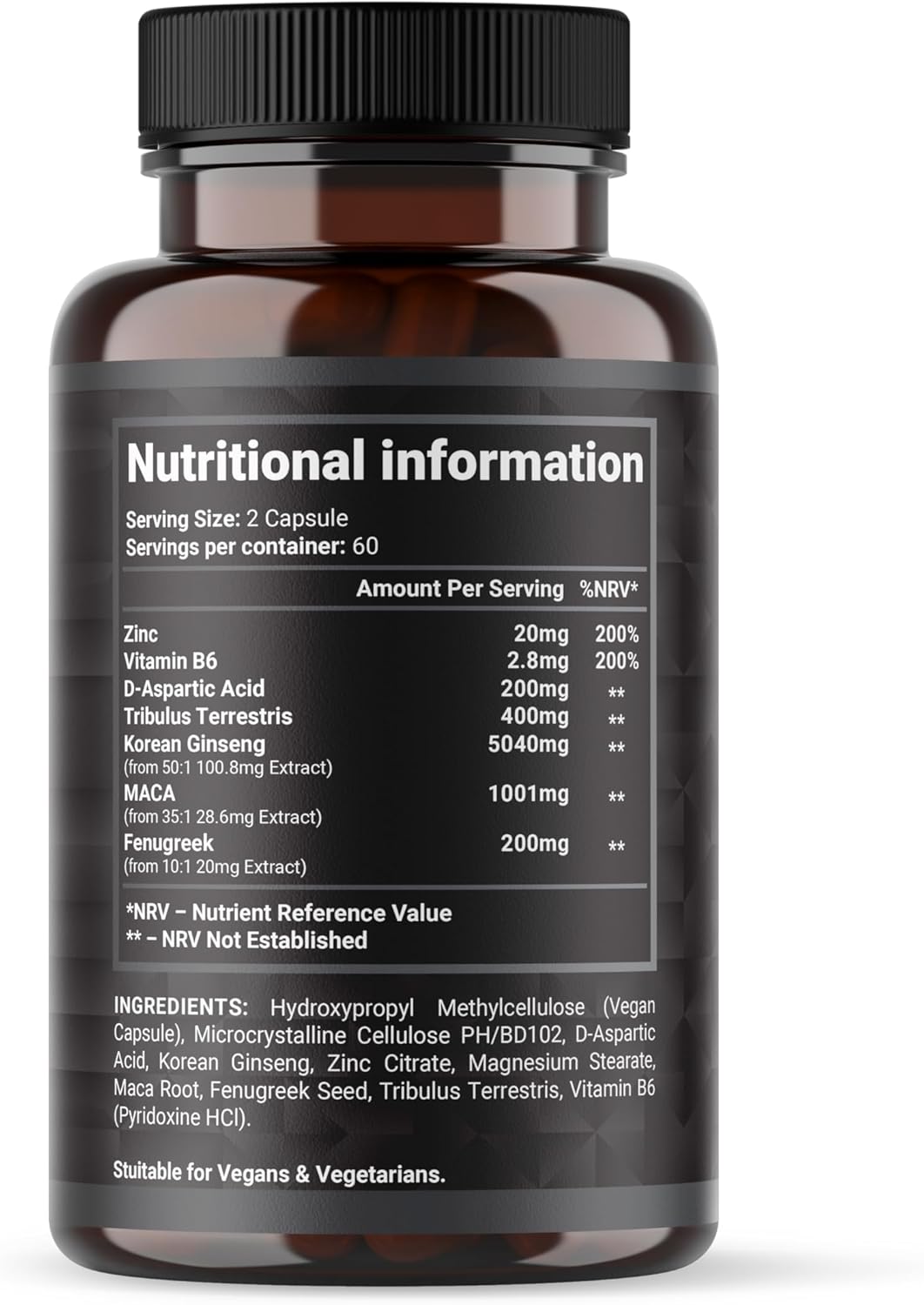 Testo Boost Men’s Vitality & Energy Supplement – Zinc, Vitamin B6, Ginseng, Maca, Tribulus – 120 Vegan Capsules – 2-Month Supply – Made in UK by Shivay Herbals