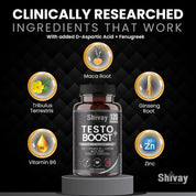 Testo Boost Men’s Vitality & Energy Supplement – Zinc, Vitamin B6, Ginseng, Maca, Tribulus – 120 Vegan Capsules – 2-Month Supply – Made in UK by Shivay Herbals