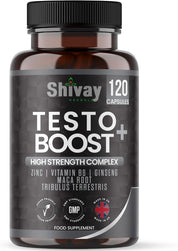Testo Boost Men’s Vitality & Energy Supplement – Zinc, Vitamin B6, Ginseng, Maca, Tribulus – 120 Vegan Capsules – 2-Month Supply – Made in UK by Shivay Herbals