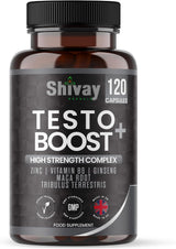 Testo Boost Men’s Vitality & Energy Supplement – Zinc, Vitamin B6, Ginseng, Maca, Tribulus – 120 Vegan Capsules – 2-Month Supply – Made in UK by Shivay Herbals