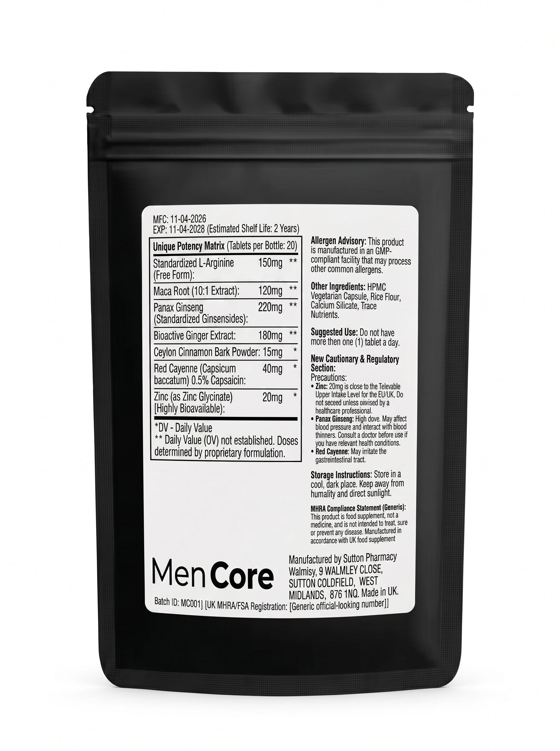 MenCore Blue Vitality Tablets for Men | Natural Performance Supplement | 10 & 20 Tablet Packs